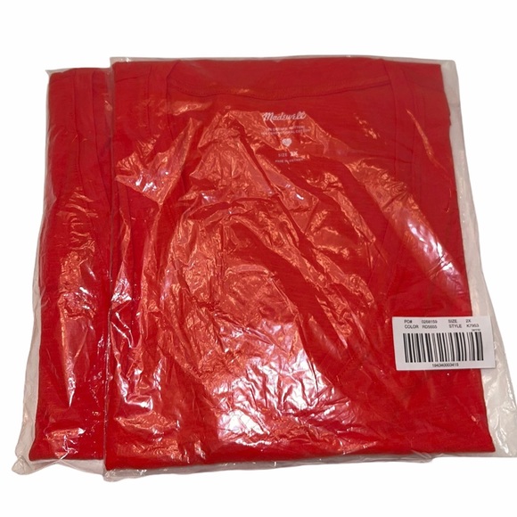 MADEWELL V-Neck Tee Short Sleeve T-Shirt Poppy Red - Picture 3 of 4